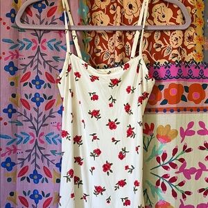 DEREK HEART White Maxi Dress with Red Floral Print(WORN ONCE)